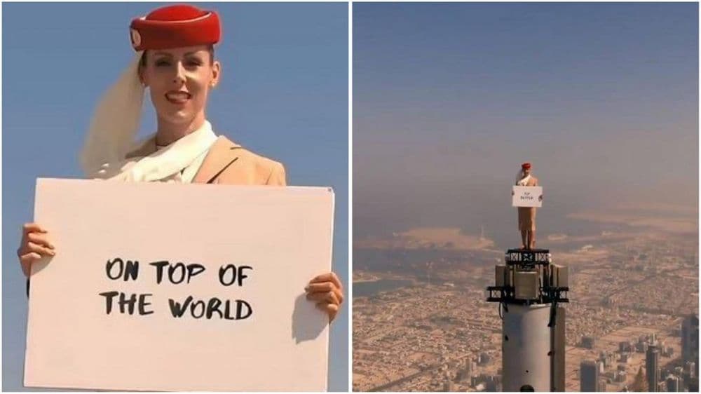 प्रत्यक्ष बुर्ज खलिफाच्या टोकावर उभं राहून केलेली जाहिरात....कोण आहे ही महिला? 