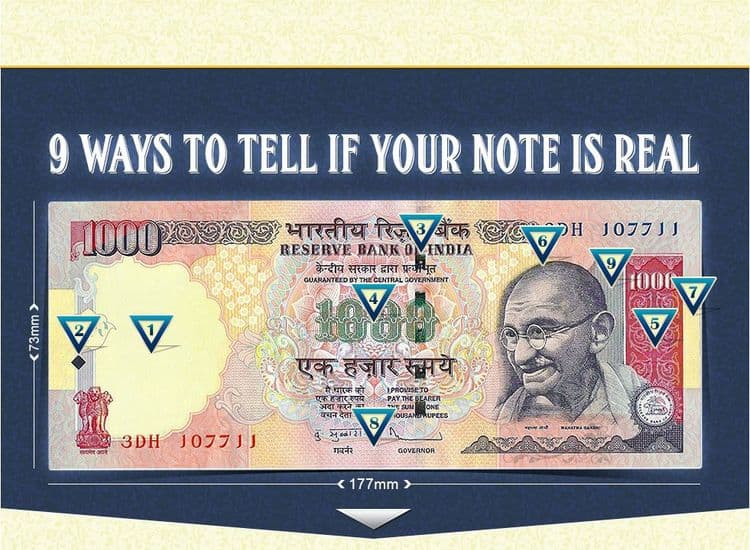 हजाराची खोटी नोट ओळखण्याच्या दहा खुणा