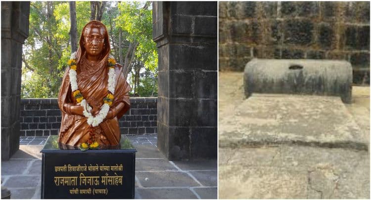 पाचाड येथील राजमाता जिजाऊंचा पुतळा आणि त्यांची बैठक
