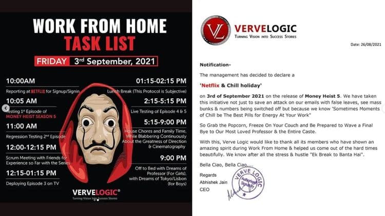 मनी हाईस्टचा नवा सीझन बघण्यासाठी कंपनी म्हणतेय सुटी घ्या, 'नेटफ्लिक्स अँड चिल'चा हा नवा मंत्र लोकांना कसा वाटतोय?