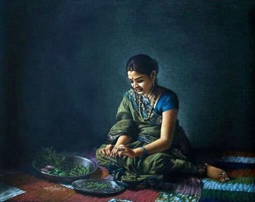 भाजी निवडणारी स्त्री