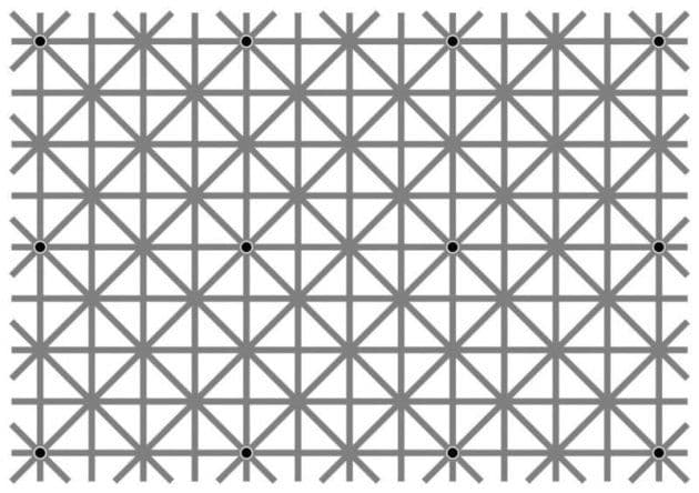 या आभासी चित्रात एकाच वेळेस १२ काळे ठिपके तुम्हाला दिसताहेत का? चक्कर येईल जास्त वेळ बघू नका..