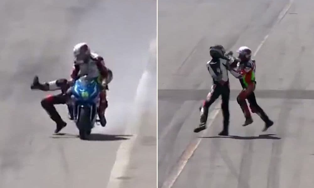 व्हिडीओ ऑफ दि डे : मोटारबाईक स्पर्धेत सुरु झाली हाणामारी....पुढे काय झालं ?