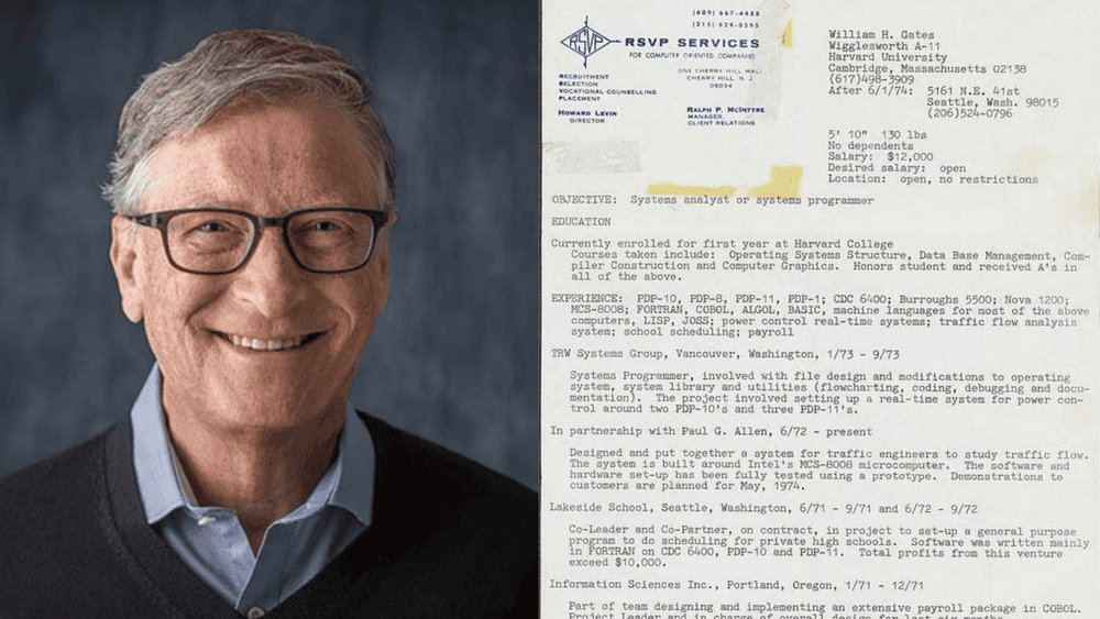 बिल गेट्सचा ५० वर्षांपूर्वीचा रेझ्युमे पाह्यलात का? आताचे CV याहून बरे असतात असं खुद्द बिलचं म्हणणं आहे!!