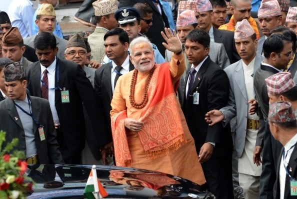 Narendta Modi in Nepal in saffron shawl